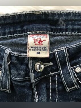 True Religion Dark Blue Denim Jean Shorts with Crystal Button
